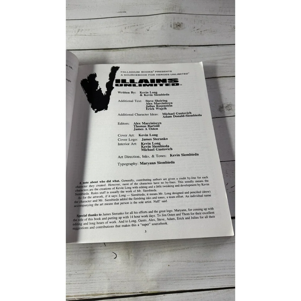 Villains Unlimited‎ Long Siembieda 1996 Third Print RPG Palladium Books